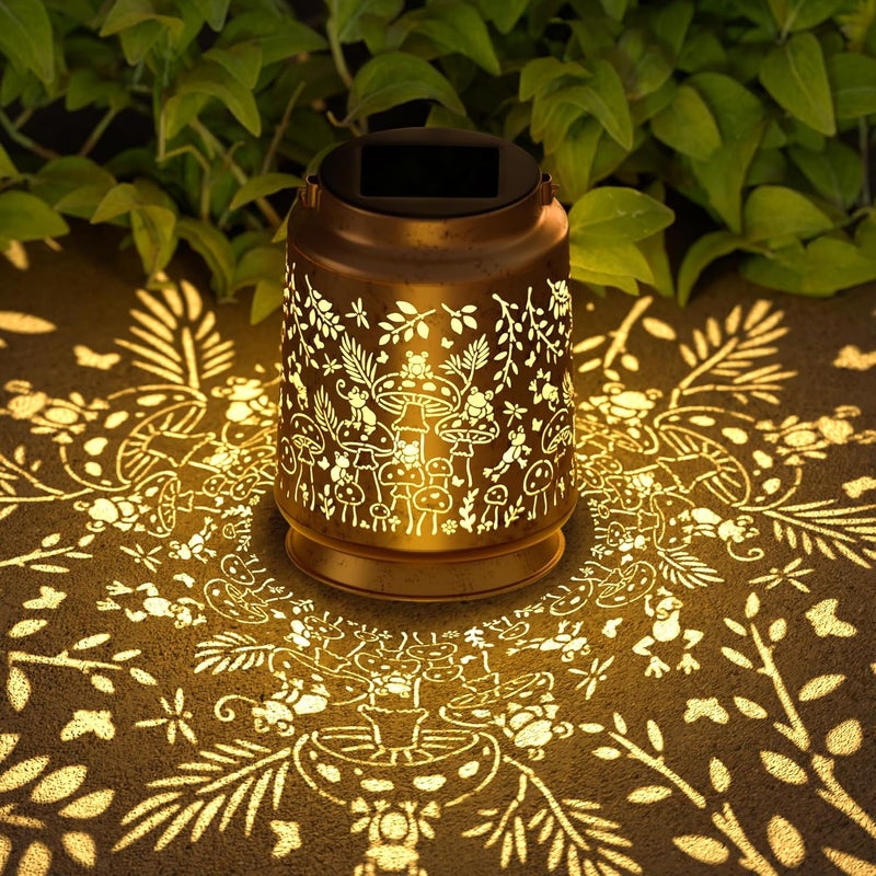Miggley Mushroom & Frog Solar Lantern for Garden Outdoor Decor – Hanging Metal Light Decoration for Patio, Yard, Lawn, Pathway, Backyard – Birthday Gift for Mom, Women, Grandma - Image 1